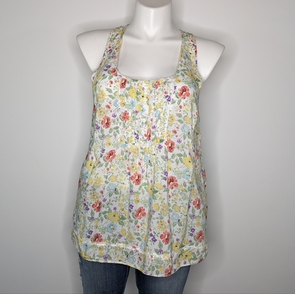 ✨3/$15 Kirra white yellow colorful floral tank top XL
